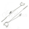 Sterling Silver Long Earring, with White Cubic Zirconia, Polished, Rhodium Finish, 02.186.0084