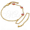 Oro Laminado Fancy Bracelet, Gold Filled Style Evil Eye and Rolo Design, Red Enamel Finish, Golden Finish, 03.60.0144.2.08
