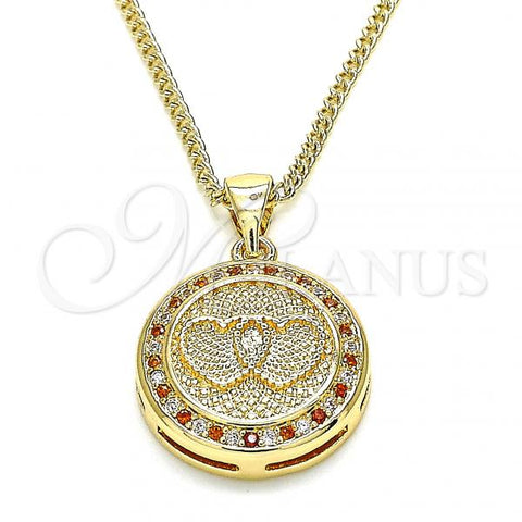 Oro Laminado Pendant Necklace, Gold Filled Style Heart Design, with Garnet and White Micro Pave, Polished, Golden Finish, 04.156.0347.1.20