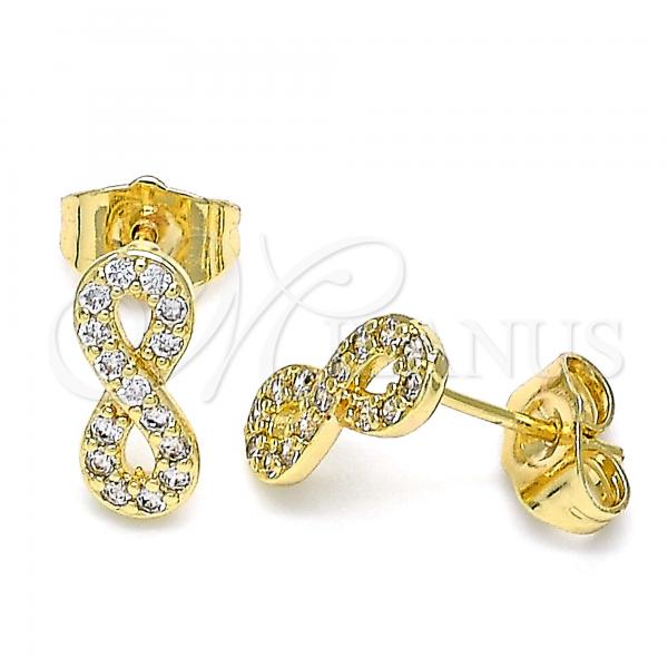 Oro Laminado Stud Earring, Gold Filled Style Infinite Design, with White Micro Pave, Polished, Golden Finish, 02.210.0510