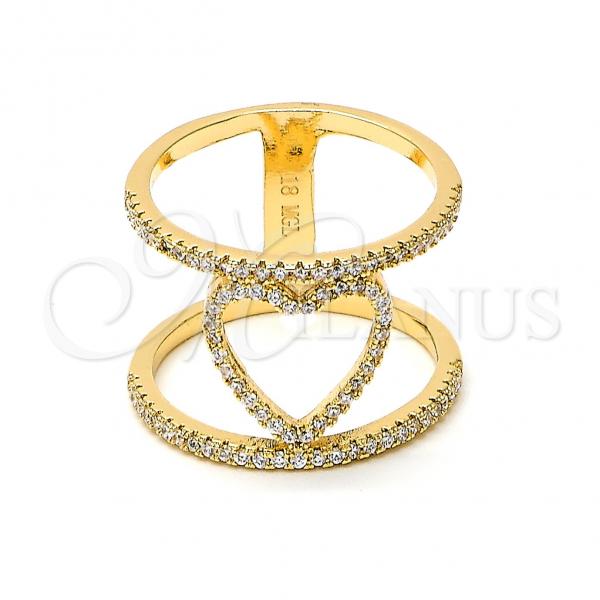 Oro Laminado Multi Stone Ring, Gold Filled Style Heart and Love Design, with White Cubic Zirconia, Polished, Golden Finish, 01.166.0028.09 (Size 9)