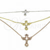 Sterling Silver Pendant Necklace, Cross Design, with White Cubic Zirconia, Polished, Tricolor, 04.290.0002.16