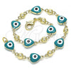 Oro Laminado Fancy Bracelet, Gold Filled Style Evil Eye and Heart Design, Green Enamel Finish, Golden Finish, 03.213.0037.5.08