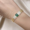 Oro Laminado Fancy Bracelet, Gold Filled Style Bismark Design, with Green Cubic Zirconia and White Micro Pave, Polished, Golden Finish, 03.283.0303.07