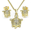 Oro Laminado Earring and Pendant Adult Set, Gold Filled Style Turtle Design, with White Micro Pave, Polished, Golden Finish, 10.284.0018.1