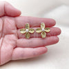 Oro Laminado Stud Earring, Gold Filled Style Leaf and Ball Design, with Ivory Pearl, Diamond Cutting Finish, Golden Finish, 02.341.0247