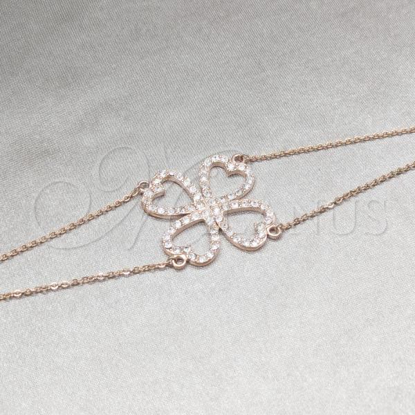 Stainless Steel Fancy Bracelet, Four-leaf Clover Design, with White Crystal, Polished, Rose Gold Finish, 03.63.22109.07