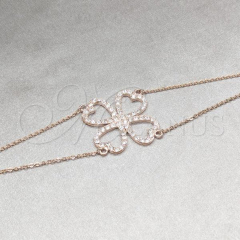 Stainless Steel Fancy Bracelet, Four-leaf Clover Design, with White Crystal, Polished, Rose Gold Finish, 03.63.22109.07
