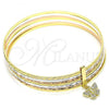 Oro Laminado Semanario Bangle, Gold Filled Style Butterfly Design, with White Crystal, Diamond Cutting Finish, Tricolor, 07.253.0008.06 (02 MM Thickness, Size 6 - 2.75 Diameter)