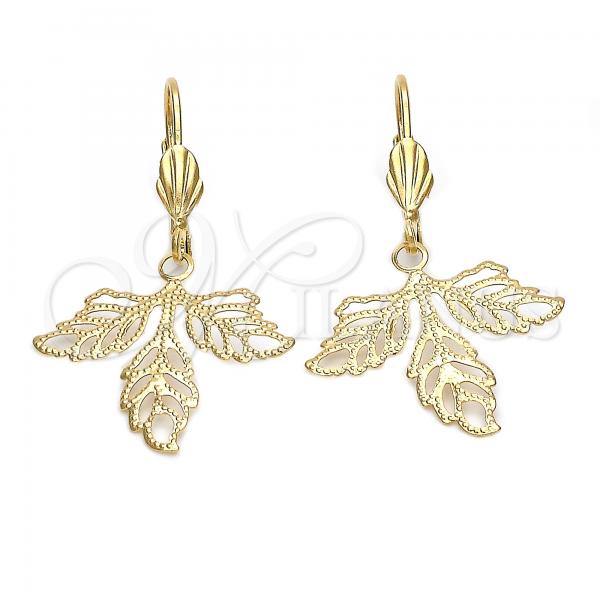 Oro Laminado Dangle Earring, Gold Filled Style Leaf Design, Matte Finish, Golden Finish, 5.108.014