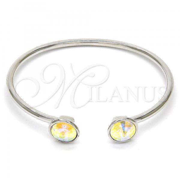 Rhodium Plated Individual Bangle, with Aurore Boreale Swarovski Crystals, Polished, Rhodium Finish, 07.239.0014.2 (03 MM Thickness, One size fits all)