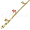 Oro Laminado Charm Bracelet, Gold Filled Style Star and Rolo Design, with White Crystal, Pink Enamel Finish, Golden Finish, 03.63.1367.06
