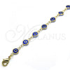Oro Laminado Fancy Bracelet, Gold Filled Style Evil Eye Design, Blue Resin Finish, Golden Finish, 5.039.005.1.06