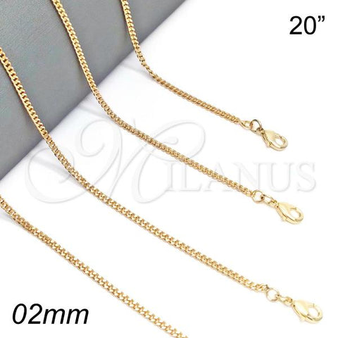 Oro Laminado Basic Necklace, Gold Filled Style Miami Cuban Design, Polished, Golden Finish, 04.213.0090.20