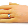 Oro Laminado Multi Stone Ring, Gold Filled Style Evil Eye Design, with Light Sapphire Crystal and White Micro Pave, Polished, Golden Finish, 01.341.0109.2