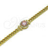 Oro Laminado Fancy Bracelet, Gold Filled Style with Pink Cubic Zirconia and White Micro Pave, Polished, Golden Finish, 03.213.0177.4.07