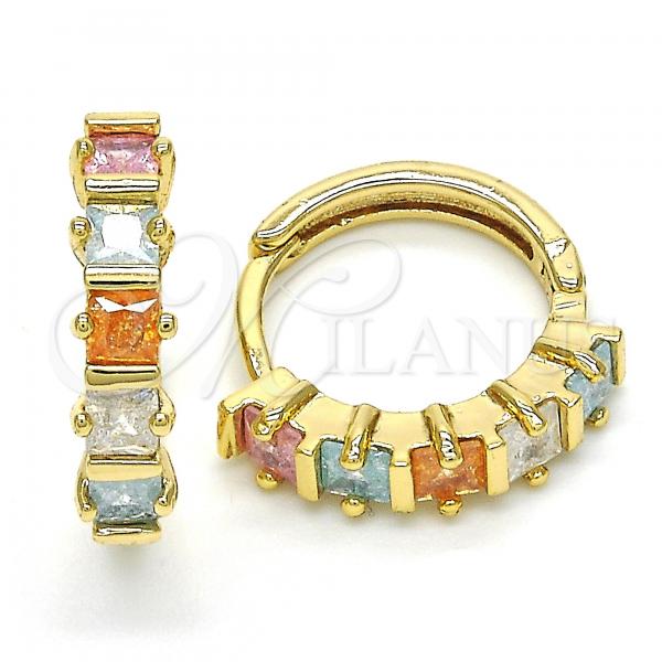 Oro Laminado Huggie Hoop, Gold Filled Style with Multicolor Cubic Zirconia, Polished, Golden Finish, 02.210.0073.15