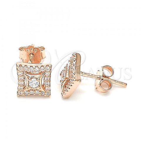 Sterling Silver Stud Earring, with White Cubic Zirconia and White Crystal, Polished, Rose Gold Finish, 02.369.0015.1