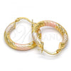 Oro Laminado Small Hoop, Gold Filled Style Hollow Design, Diamond Cutting Finish, Tricolor, 5.138.004.1.25