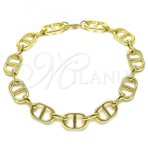 Oro Laminado Basic Anklet, Gold Filled Style Puff Mariner Design, Polished, Golden Finish, 04.362.0042.10