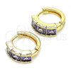 Oro Laminado Huggie Hoop, Gold Filled Style with Amethyst Cubic Zirconia, Polished, Golden Finish, 02.284.0038.2.12