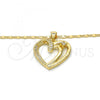 Oro Laminado Pendant Necklace, Gold Filled Style Heart Design, with White Cubic Zirconia, Polished, Golden Finish, 04.99.0034.18