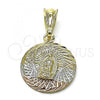 Oro Laminado Religious Pendant, Gold Filled Style Guadalupe Design, Diamond Cutting Finish, Tricolor, 05.351.0221