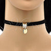 Oro Laminado Fancy Necklace, Gold Filled Style Choker Design, with White Cubic Zirconia, Polished, Golden Finish, 04.215.0023.13