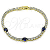 Oro Laminado Tennis Bracelet, Gold Filled Style Teardrop Design, with Sapphire Blue and White Cubic Zirconia, Polished, Golden Finish, 03.284.0026.3.07