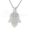 Sterling Silver Fancy Pendant, Hand of God and Heart Design, with White Micro Pave, Polished,, 05.398.0022