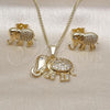 Oro Laminado Earring and Pendant Adult Set, Gold Filled Style Elephant Design, with White Micro Pave, Polished, Golden Finish, 10.284.0016.1