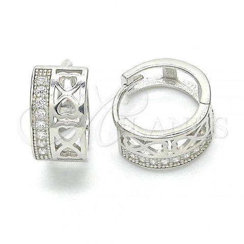Sterling Silver Huggie Hoop, Infinite Design, with White Micro Pave, Polished, Rhodium Finish, 02.332.0002.12