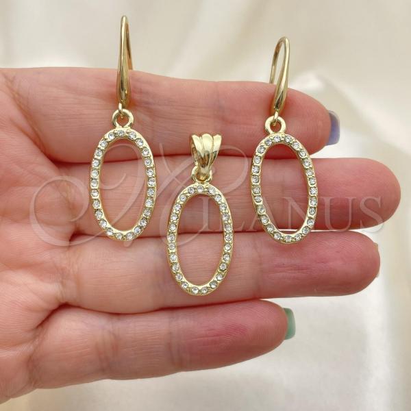 Oro Laminado Earring and Pendant Adult Set, Gold Filled Style with White Crystal, Polished, Golden Finish, 10.59.0112