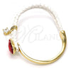 Oro Laminado Individual Bangle, Gold Filled Style Heart Design, with Light Siam Swarovski Crystals and White Micro Pave, Polished, Golden Finish, 07.239.0008.6 (03 MM Thickness, One size fits all)
