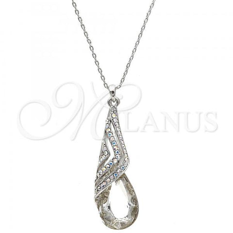 Rhodium Plated Pendant Necklace, Teardrop and Rolo Design, with Crystal and Aurore Boreale Swarovski Crystals, Polished, Rhodium Finish, 04.239.0037.2.16