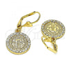 Oro Laminado Dangle Earring, Gold Filled Style San Benito Design, with White Crystal, Polished, Golden Finish, 02.351.0012.1