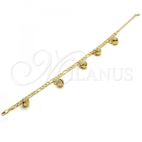 Gold Tone Charm Anklet , Rattle Charm and Greek Key Design, Polished, Golden Finish, 03.63.1777.10.GT