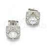 Sterling Silver Stud Earring, with White Cubic Zirconia and White Micro Pave, Polished, Rhodium Finish, 02.186.0027