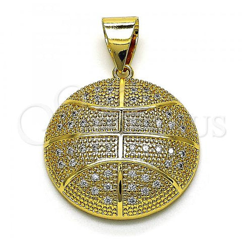 Oro Laminado Fancy Pendant, Gold Filled Style Ball Design, with White Micro Pave, Polished, Golden Finish, 05.342.0142