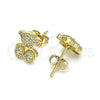 Oro Laminado Stud Earring, Gold Filled Style Teddy Bear Design, with White Micro Pave, Polished, Golden Finish, 02.342.0177
