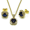 Oro Laminado Earring and Pendant Adult Set, Gold Filled Style Cluster and Baguette Design, with Sapphire Blue and White Cubic Zirconia, Polished, Golden Finish, 10.196.0196