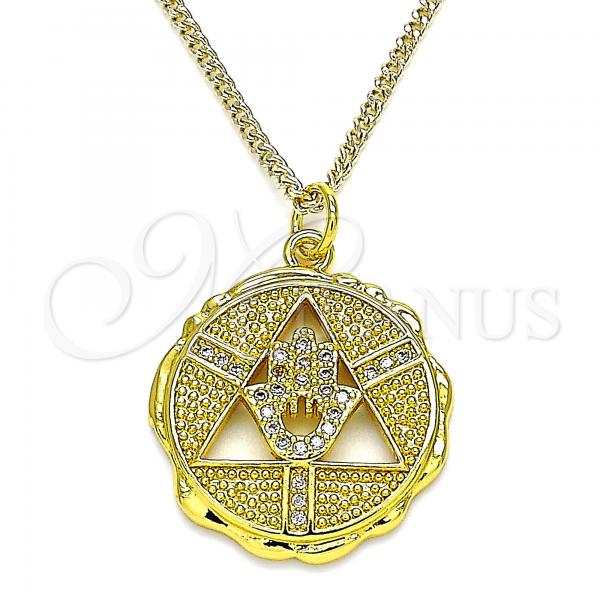 Oro Laminado Pendant Necklace, Gold Filled Style Hand of God Design, with White Micro Pave, Polished, Golden Finish, 04.313.0048.1.20