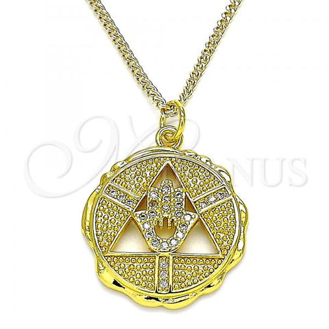 Oro Laminado Pendant Necklace, Gold Filled Style Hand of God Design, with White Micro Pave, Polished, Golden Finish, 04.313.0048.1.20