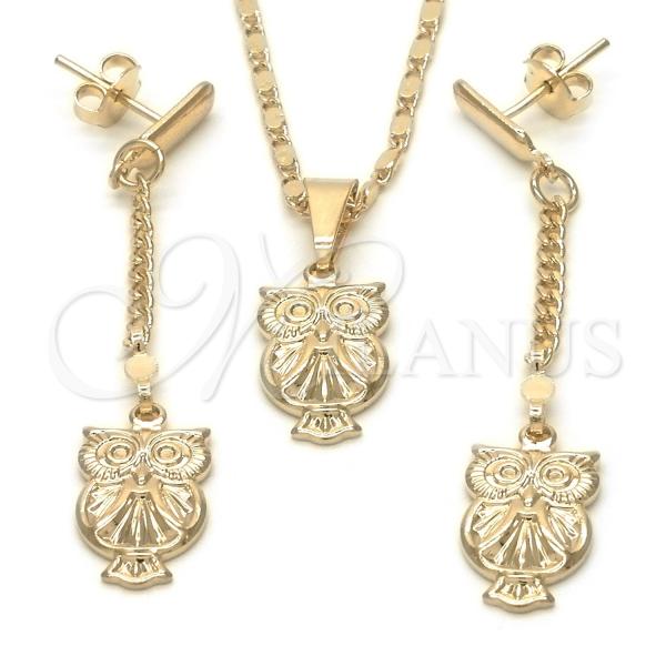 Oro Laminado Earring and Pendant Adult Set, Gold Filled Style Owl and Mariner Design, Polished, Golden Finish, 10.32.0015.18