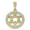 Oro Laminado Religious Pendant, Gold Filled Style Star of David Design, with White Crystal, Polished, Golden Finish, 05.380.0006