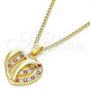 Oro Laminado Pendant Necklace, Gold Filled Style Heart Design, with Garnet and White Micro Pave, Polished, Golden Finish, 04.94.0038.1.20