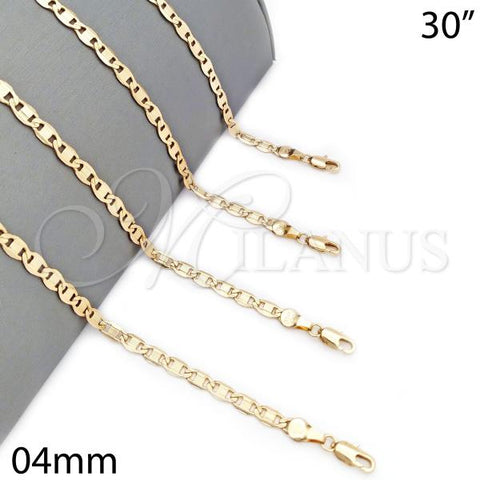 Oro Laminado Basic Necklace, Gold Filled Style Pave Mariner Design, Diamond Cutting Finish, Golden Finish, 5.222.032.30
