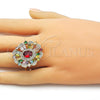 Oro Laminado Multi Stone Ring, Gold Filled Style Cluster Design, with Multicolor and Garnet Cubic Zirconia, Polished, Golden Finish, 01.266.0072