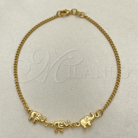 Oro Laminado Fancy Bracelet, Gold Filled Style Elephant Design, Polished, Golden Finish, 03.02.0101.08