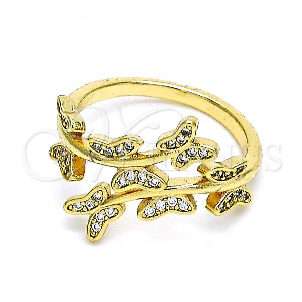 Oro Laminado Multi Stone Ring, Gold Filled Style Butterfly Design, with White Micro Pave, Polished, Golden Finish, 01.102.0002